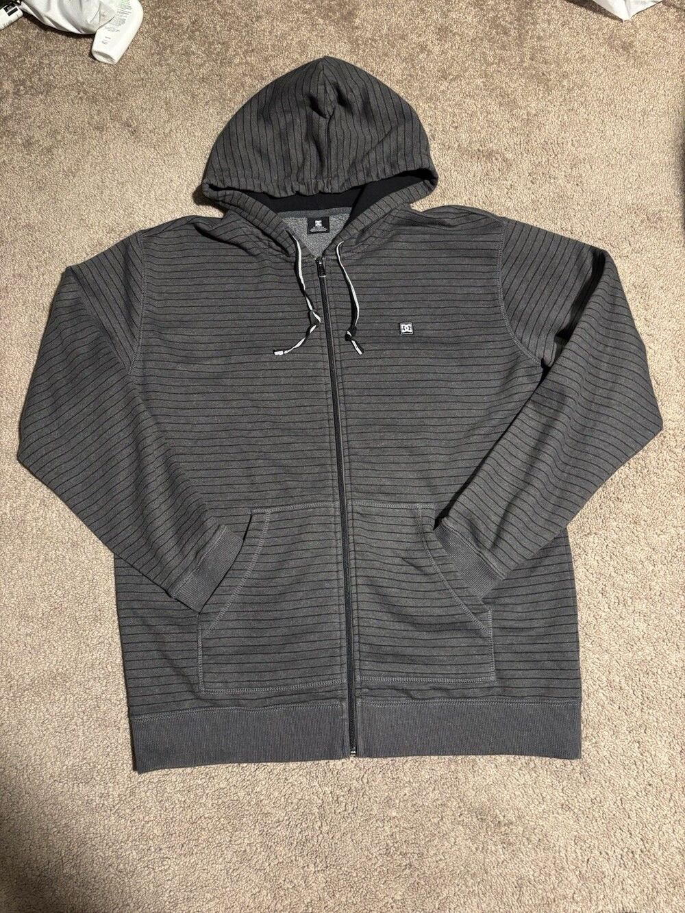 Y2K’12 DC Shoes Striped Hoodie Sweatshirt Jacket Zip Up Skater Men's Size XL